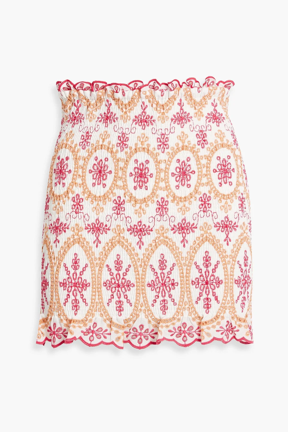 Paola shirred broderie anglaise cotton-blend mini skirt - 1