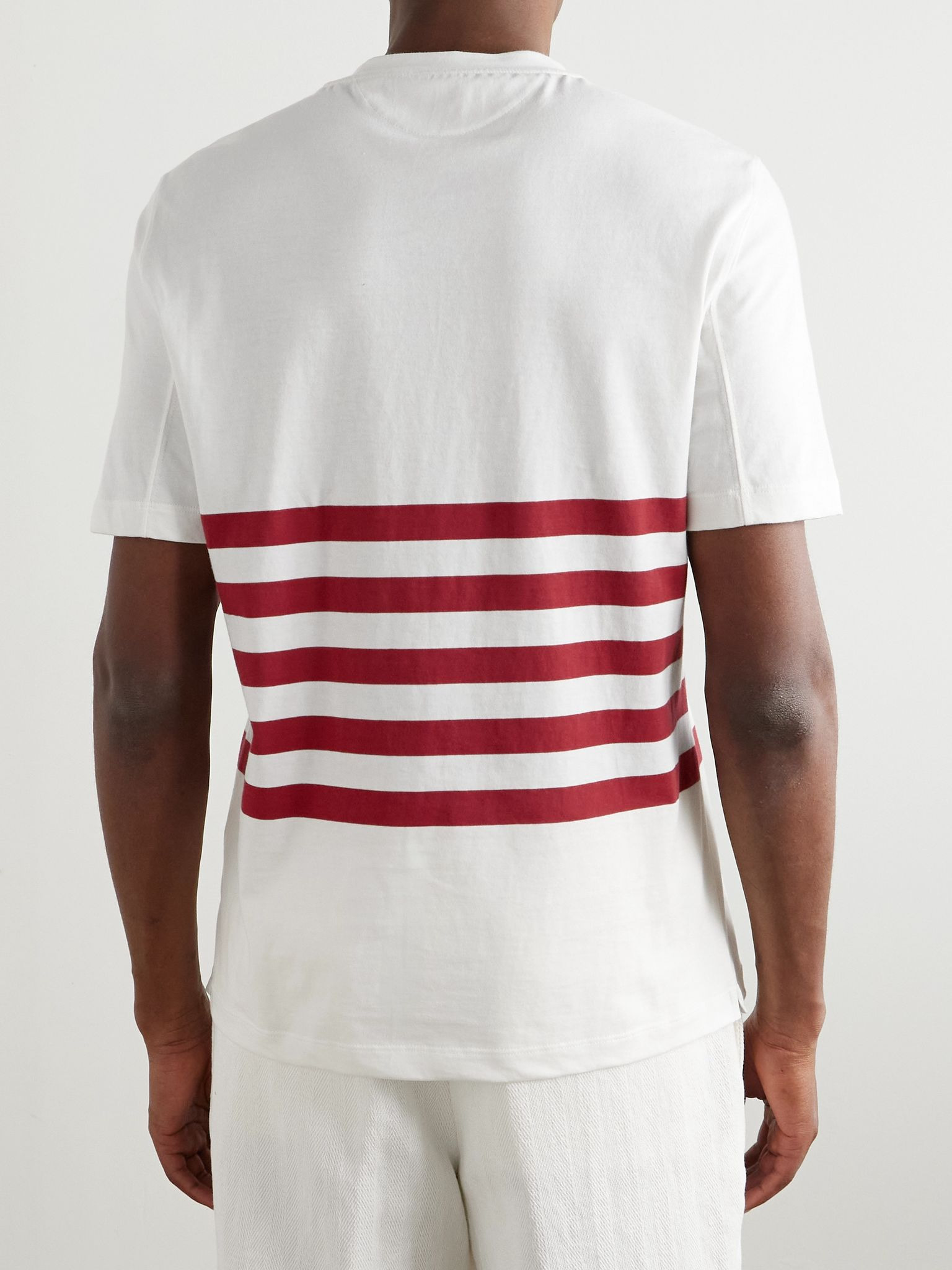 Slim-Fit Striped Cotton-Jersey T-Shirt White - 4