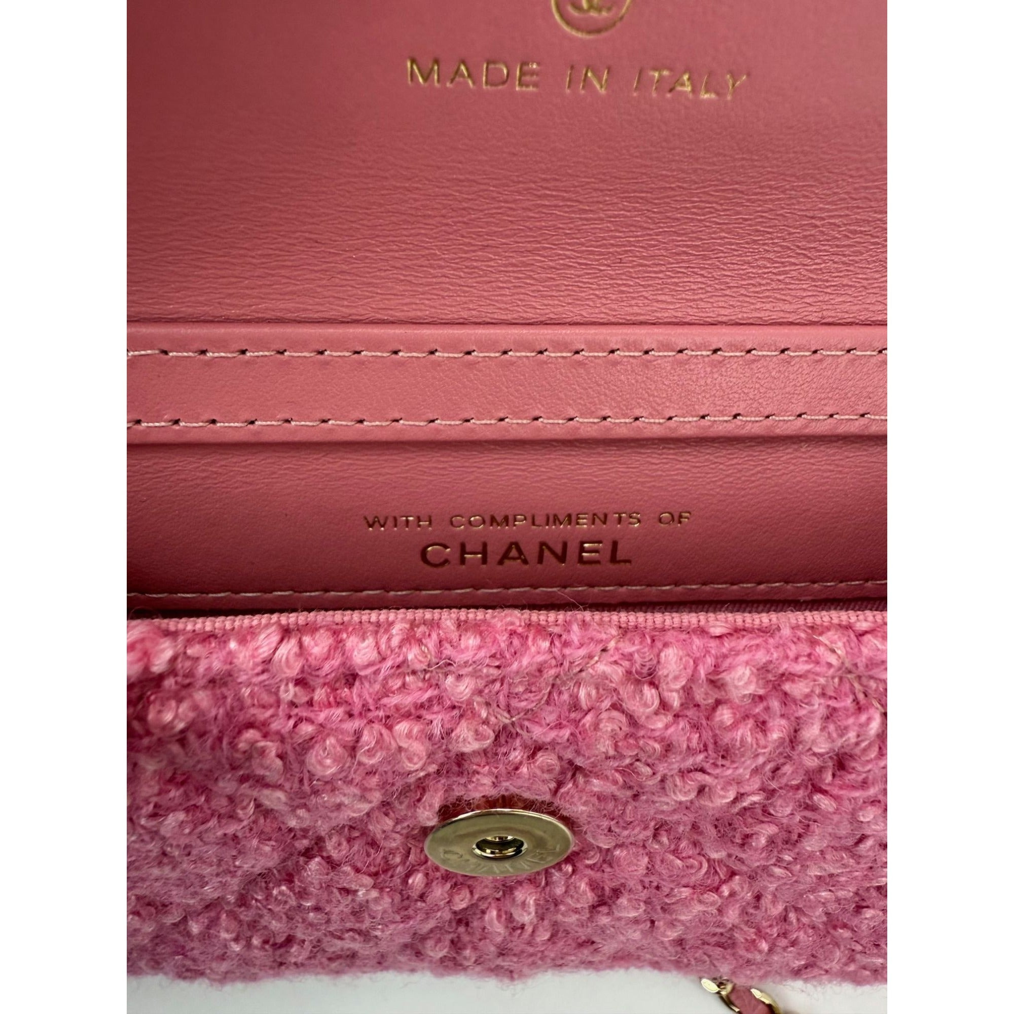 Chanel Tweed Quilted Mini Flap Pink Chain Waist Shoulder Bag - 13