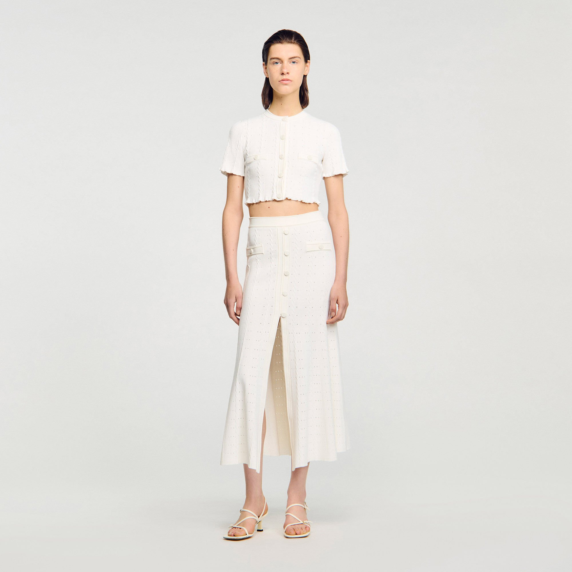 CROPPED POINTELLE KNIT CARDIGAN - 2