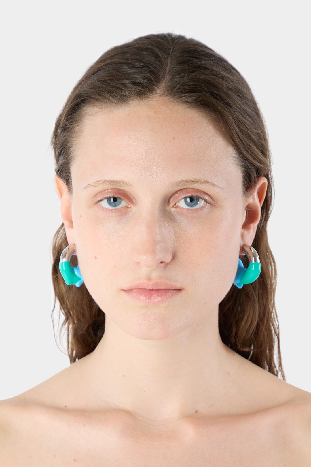 SMALL RUBBERIZED EARRINGS SILVER / green & azure - 3