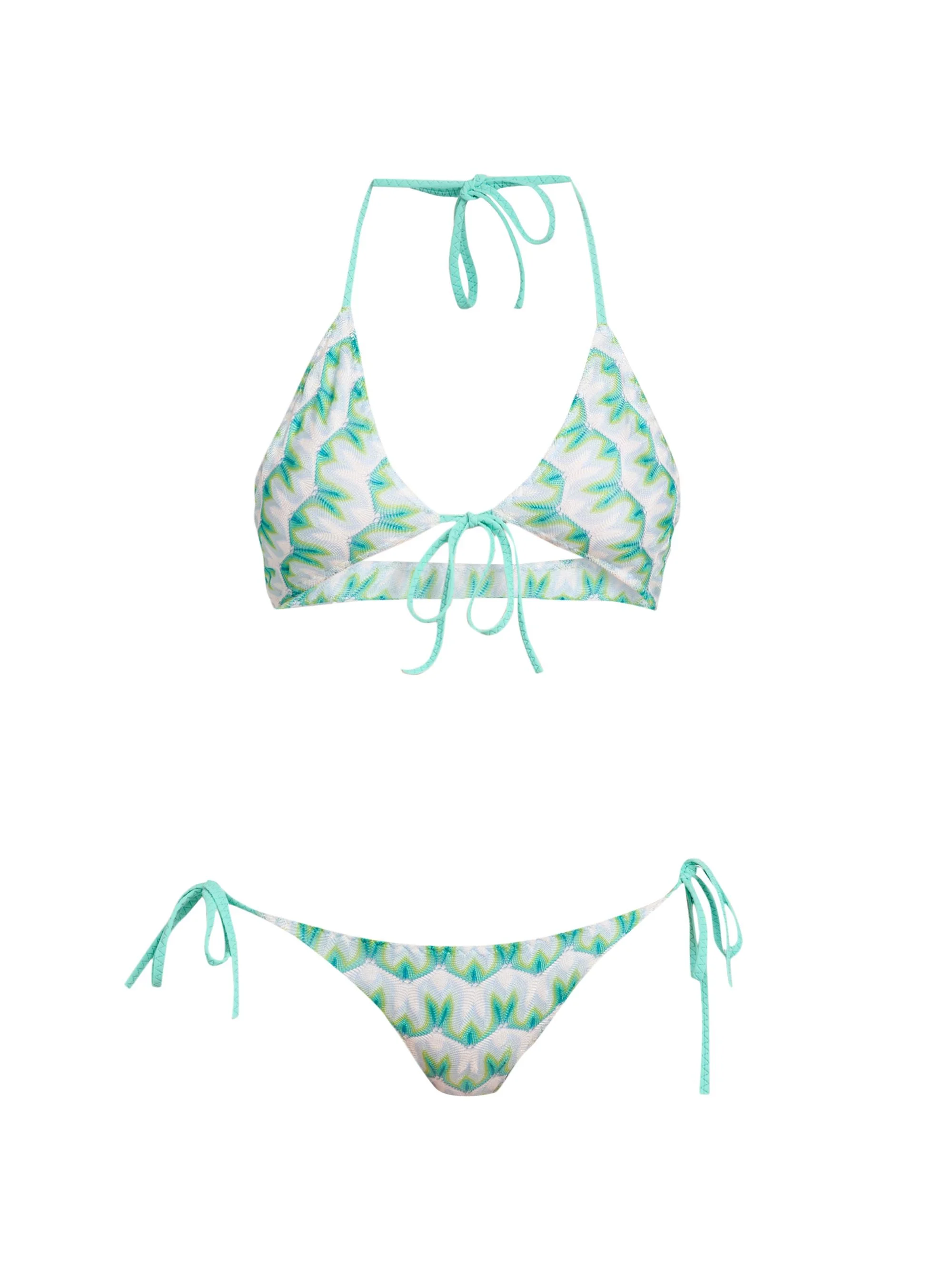 Women's Tie-Front Knit Bikini - Multi Light Blue Green - 1