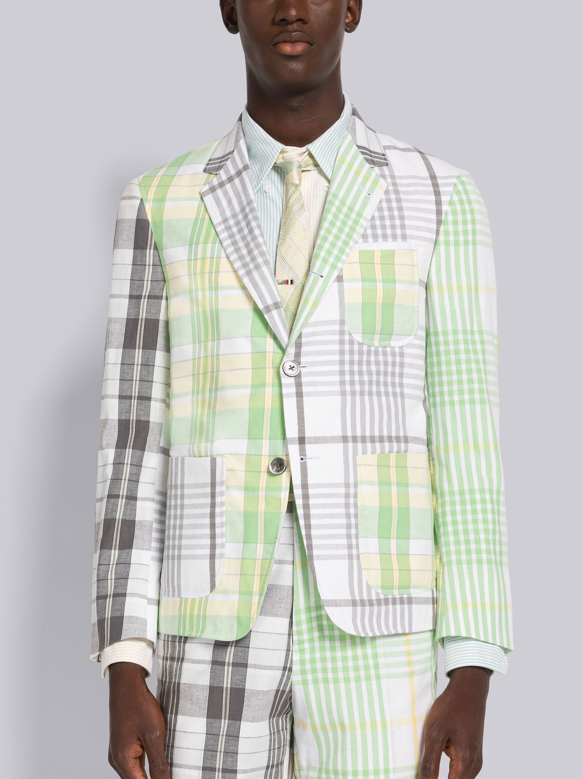 FUN-MIX HAIRLINE CHECK MADRAS COTTON SACK SPORT COAT - 1