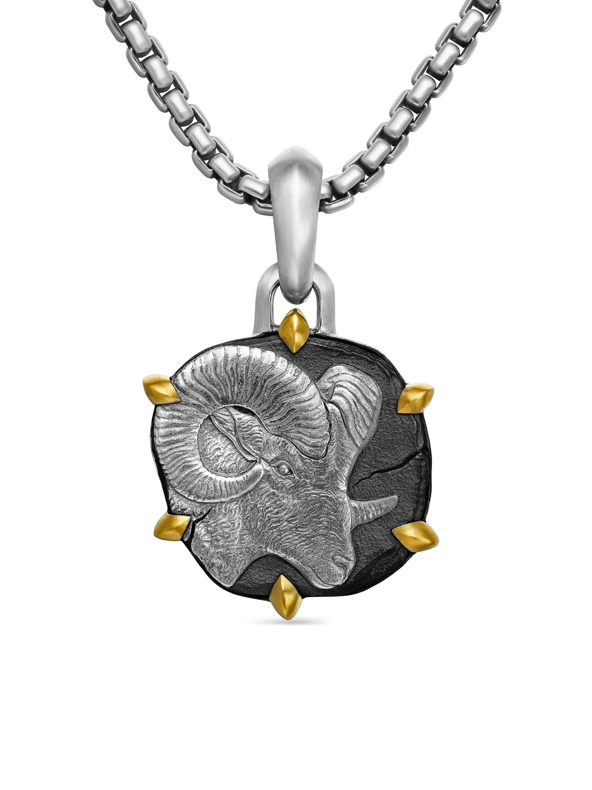 Men's Pisces Amulet in Sterling Silver with 18K Yellow Gold, 33mm - Aries - 1