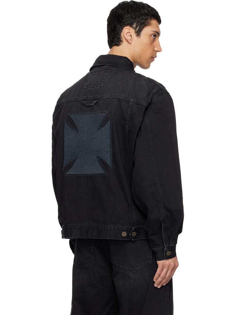 Black Appliqué Biker Crosses Zip Denim Jacket 3