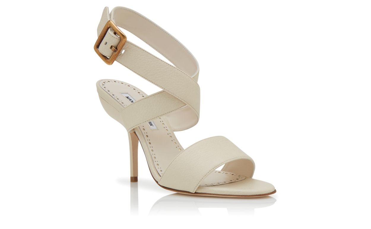 Cream Calf Leather Ankle Strap Sandals - 3