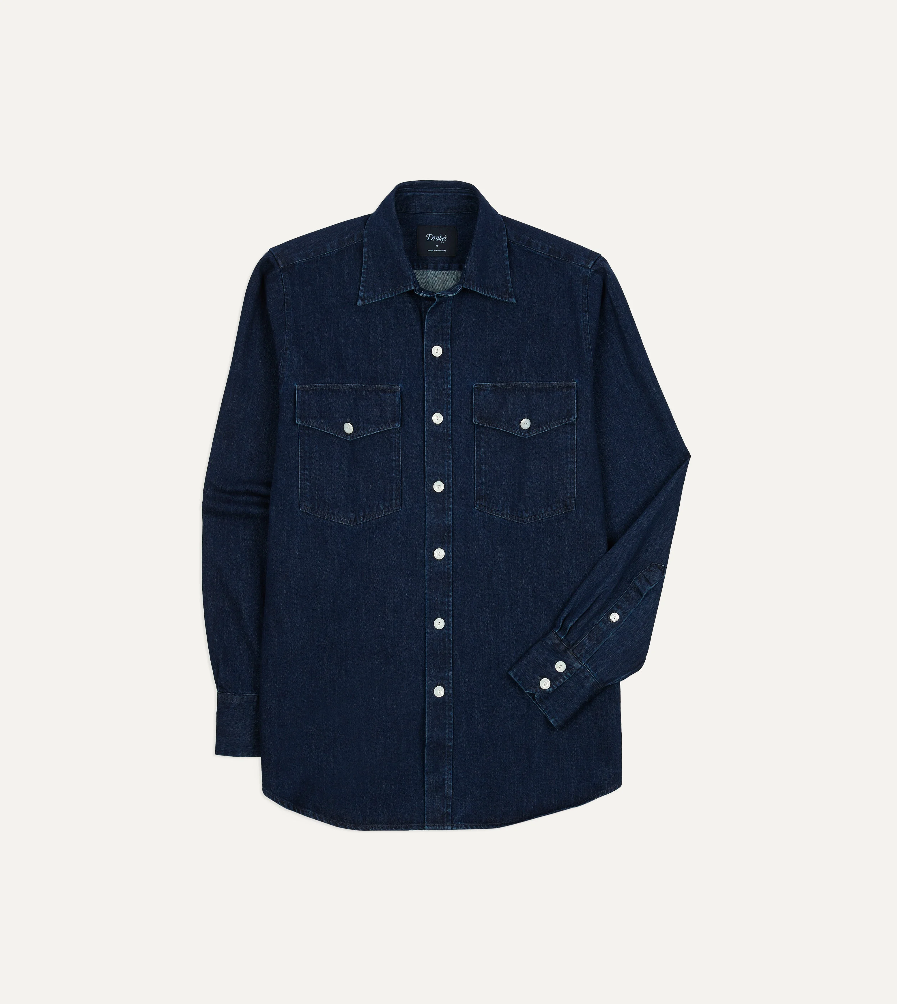 Indigo Denim Two-Pocket Long Point Collar Shirt - 1