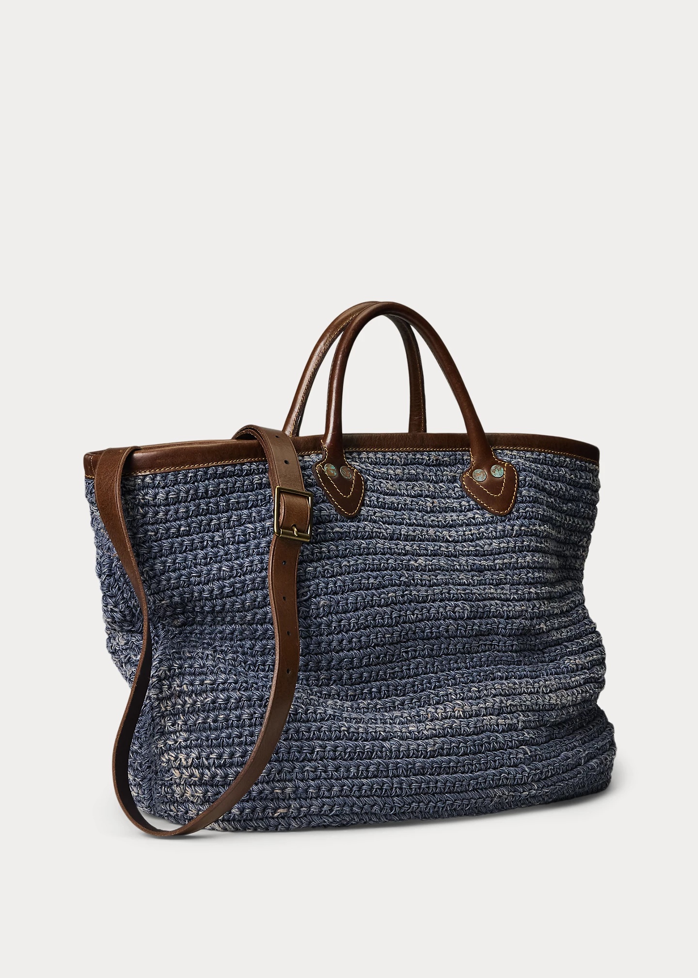 Leather-Trim Handwoven Indigo Tote - 2