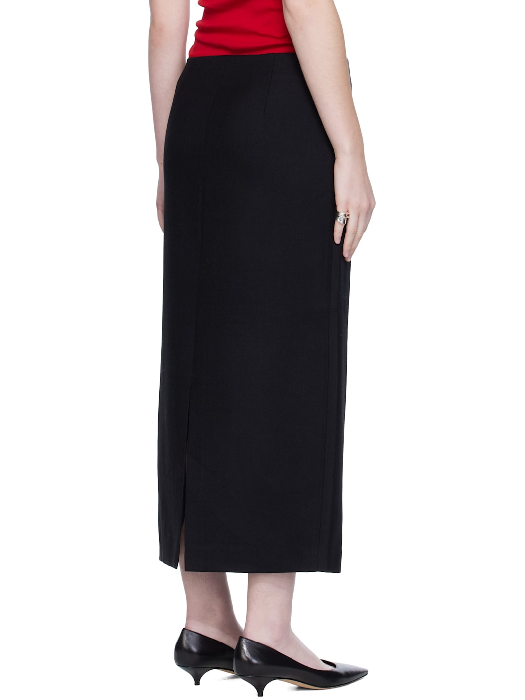 Black Silk Simple Maxi Skirt - 3