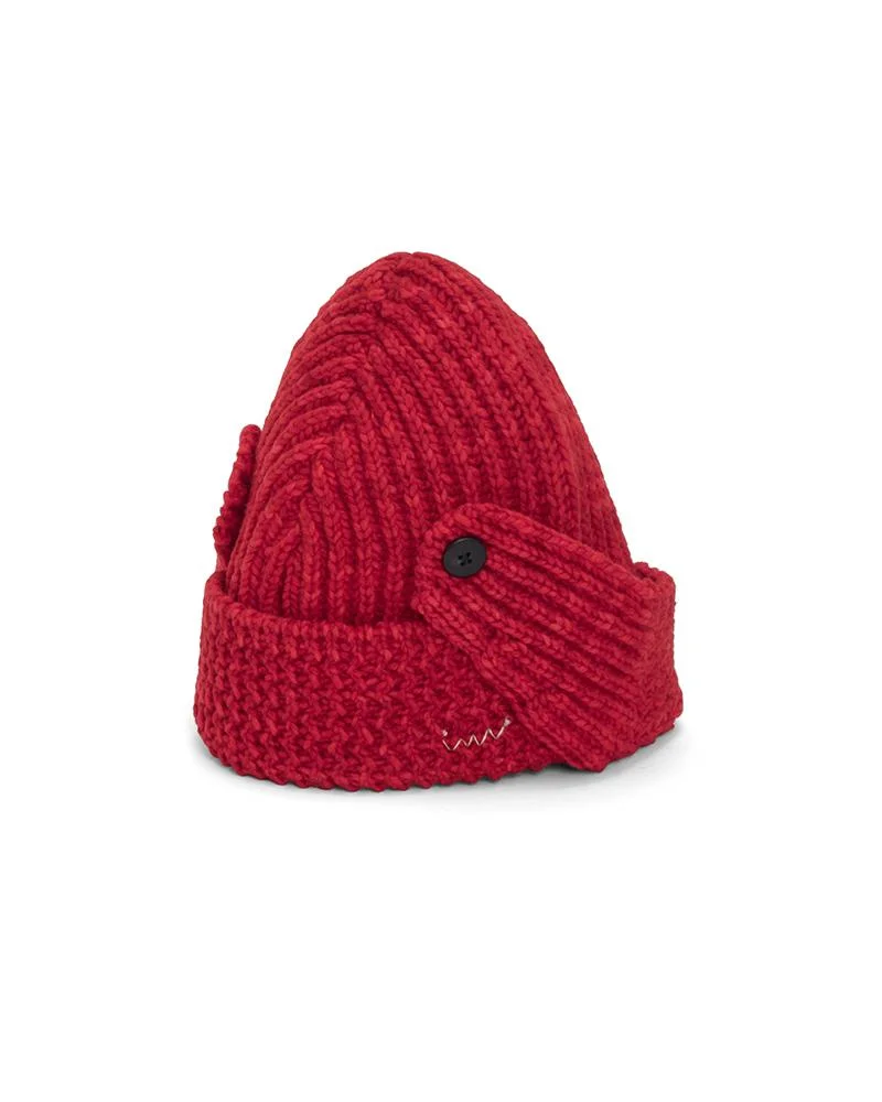 EAR FLAP KNIT HAT (N.D.) W RED - 1