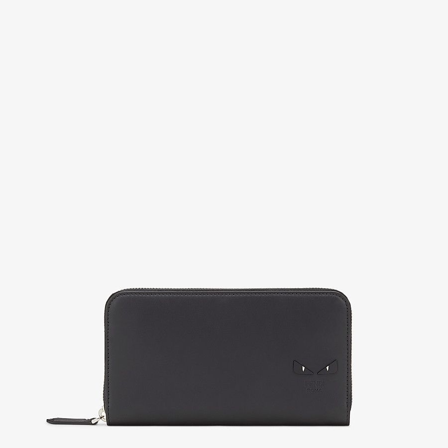 Smooth black leather zip-around wallet - 1