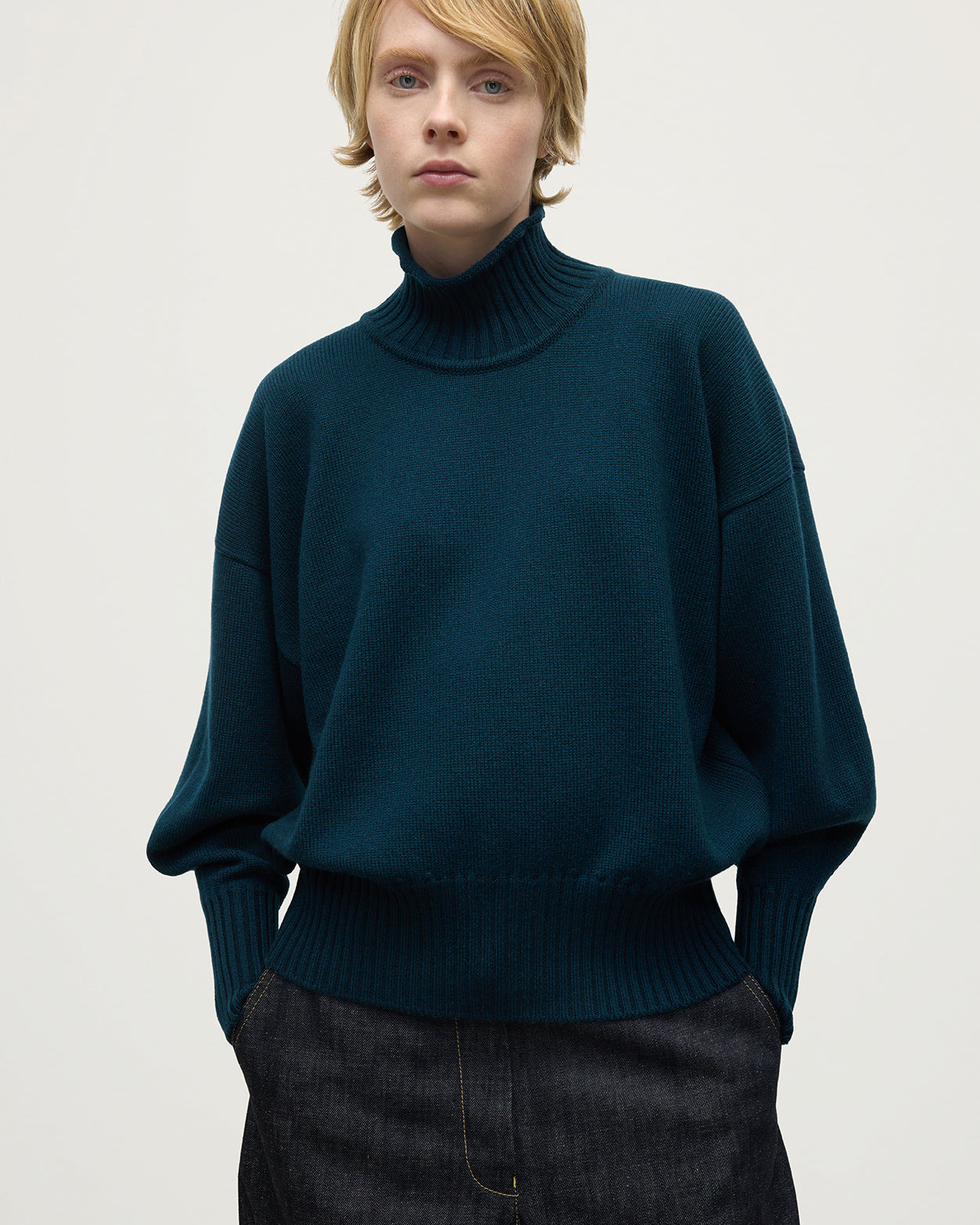 High Neck Green Cashmere Jumper - 5