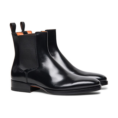 Santoni Men’s polished black leather Chelsea boot outlook