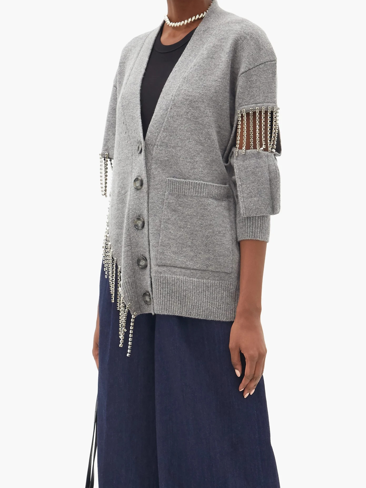 Asymmetric crystal-embellished wool cardigan - 6