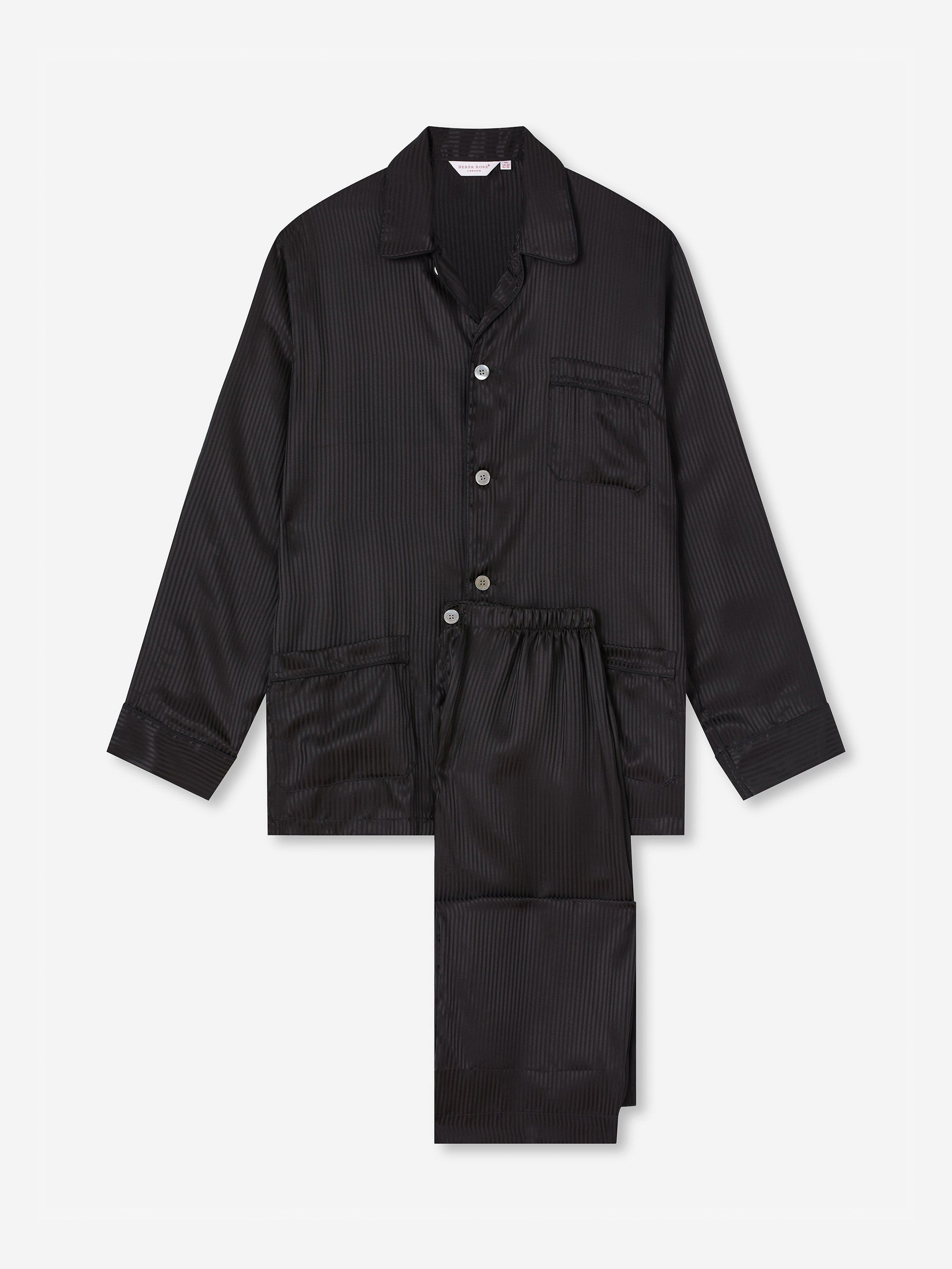 Men's Classic Fit Pyjamas Woburn 8 Silk Satin Black - 2