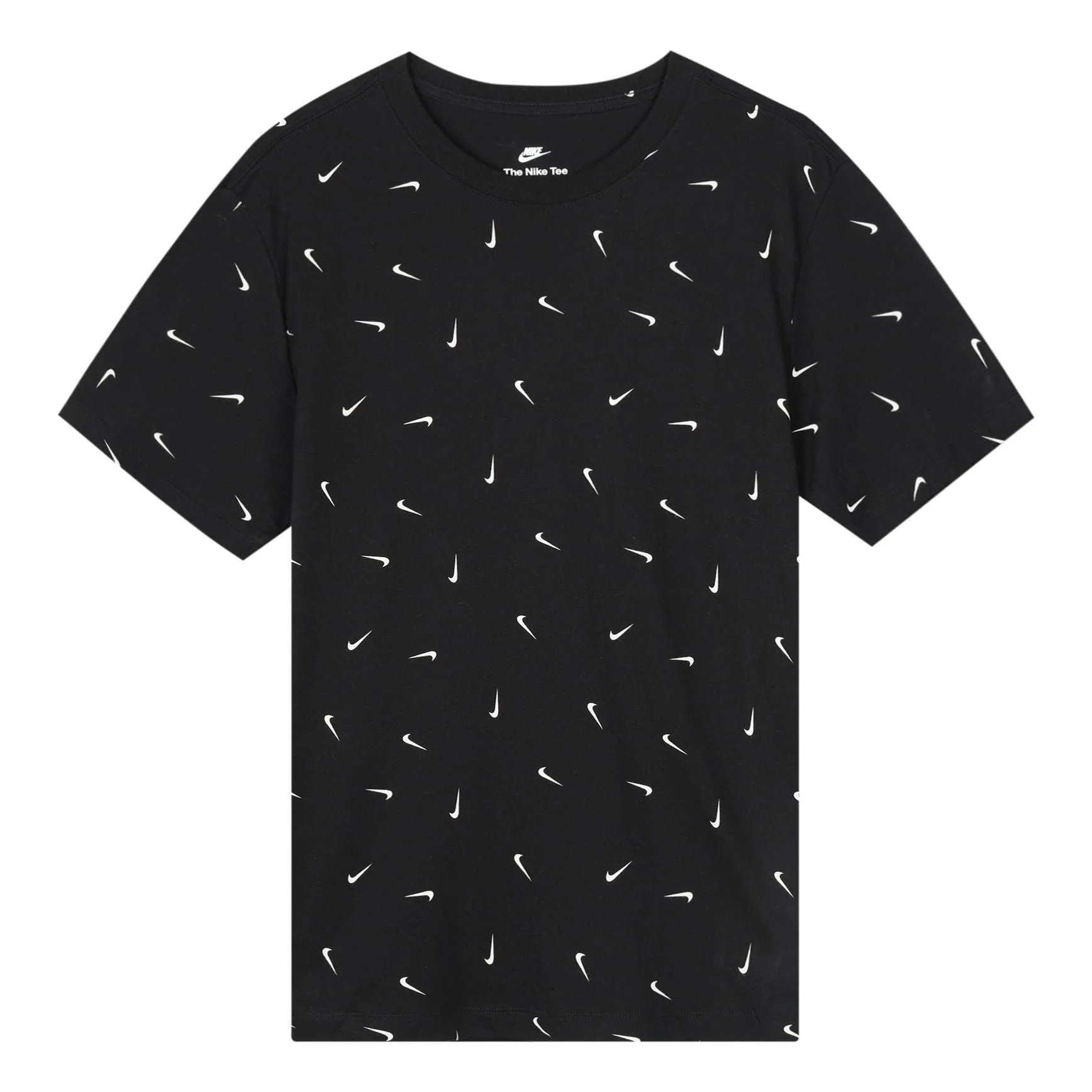 Men's Nike Logo Full Print Round Neck Pullover Short Sleeve Black T-Shirt DR7910-010 - 1