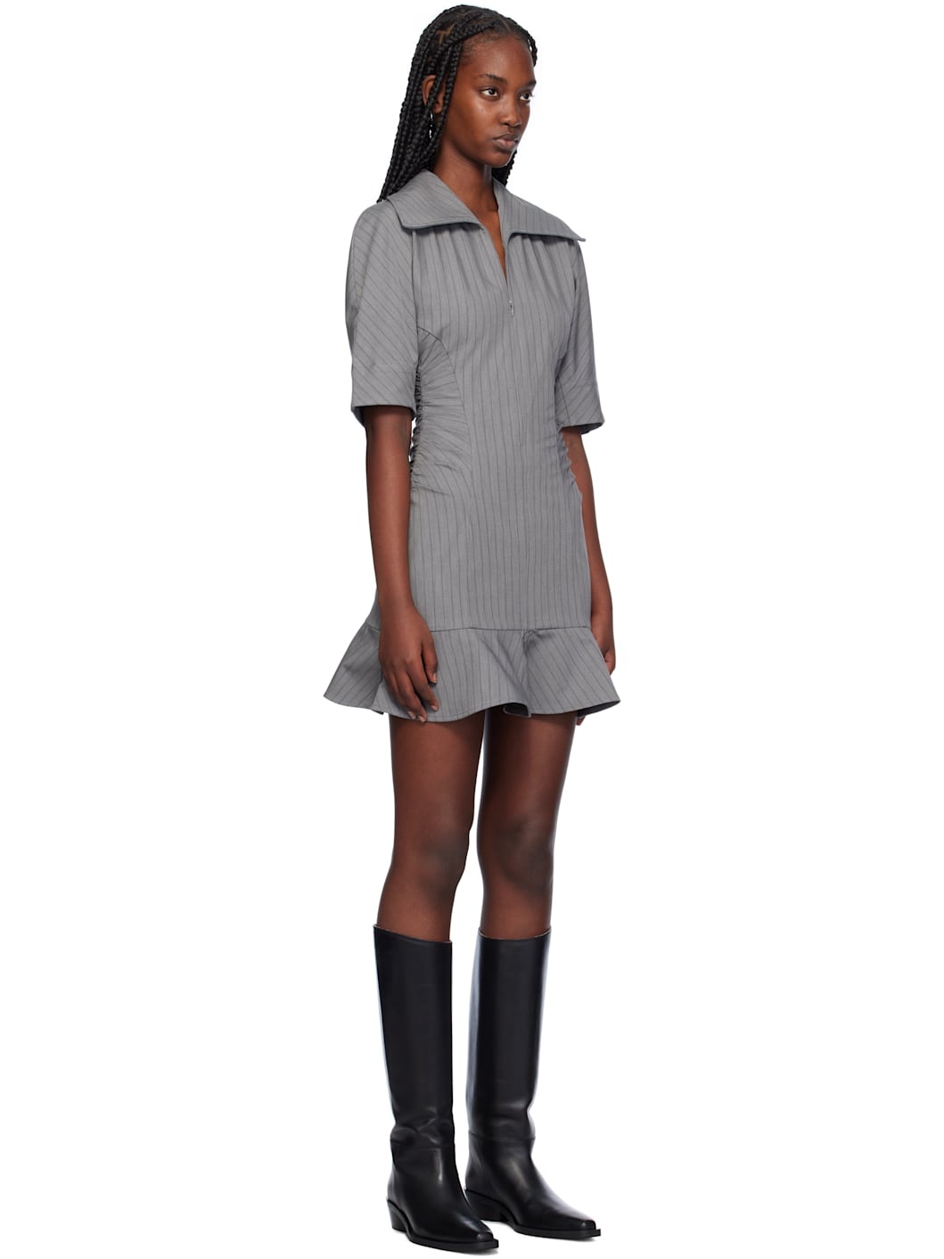 Gray Striped Suiting Minidress - 2