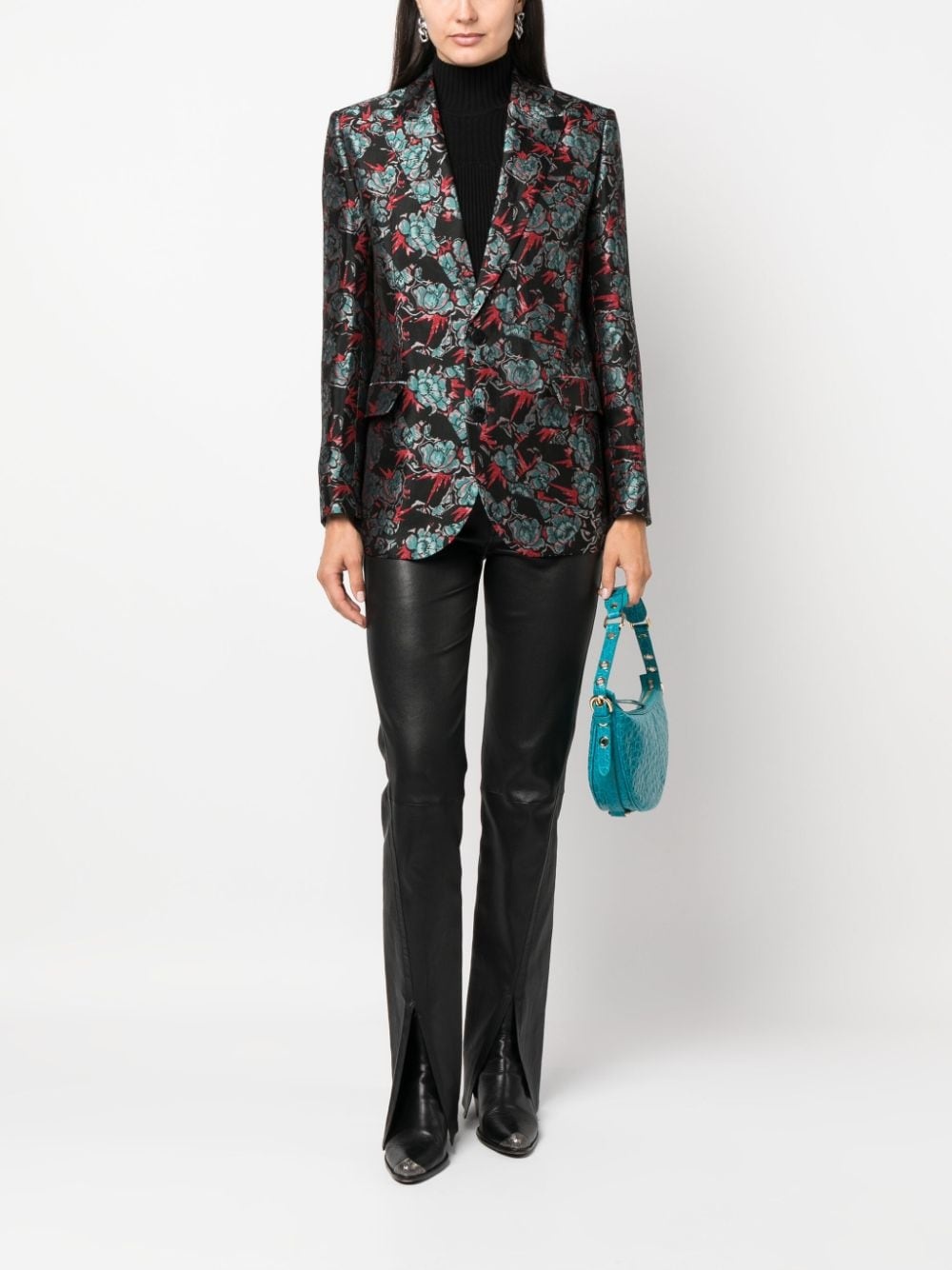 floral-jacquard single-breasted blazer - 2