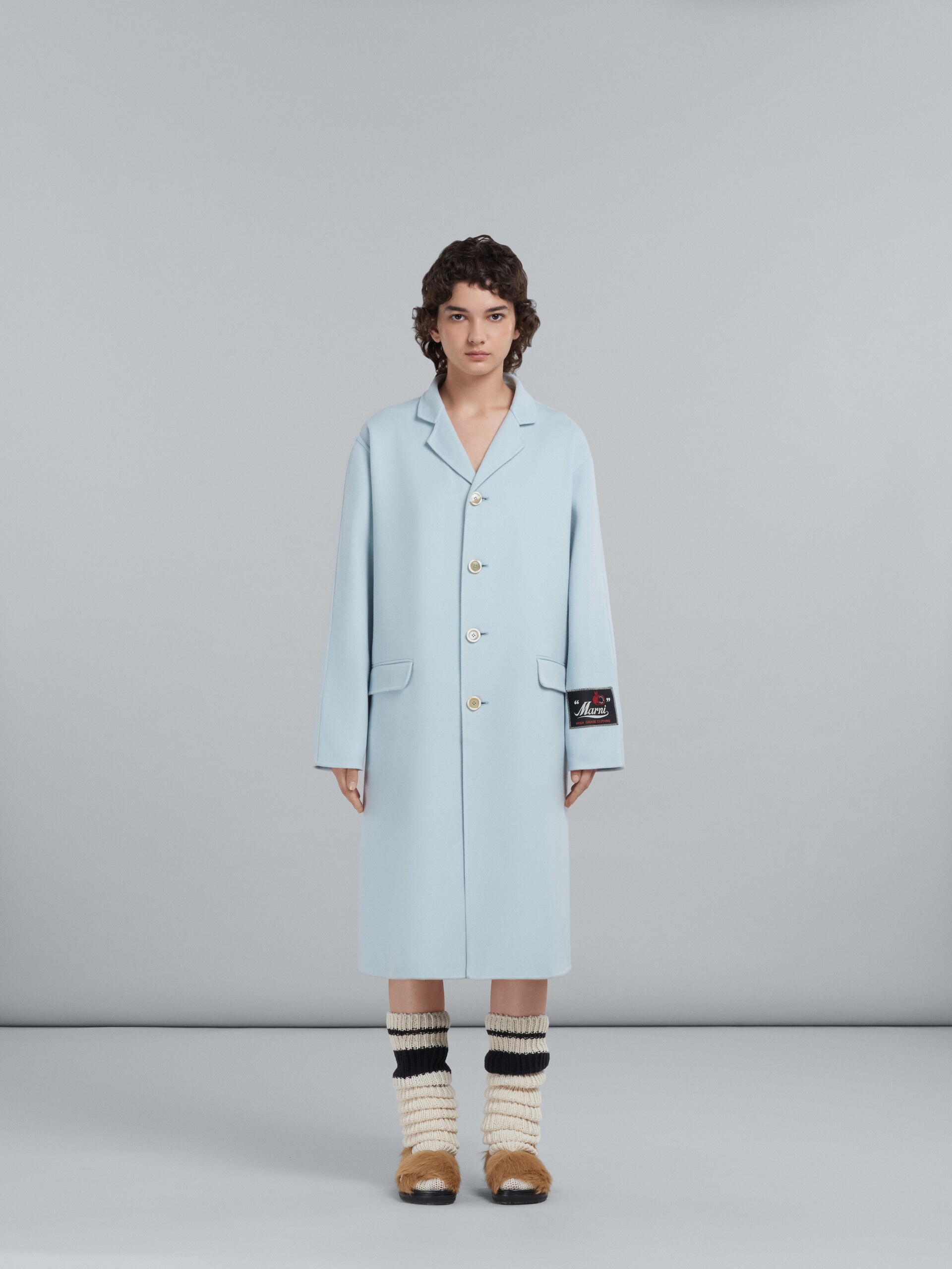 Marni LIGHT BLUE COAT IN WOOL AND CASHMERE | REVERSIBLE