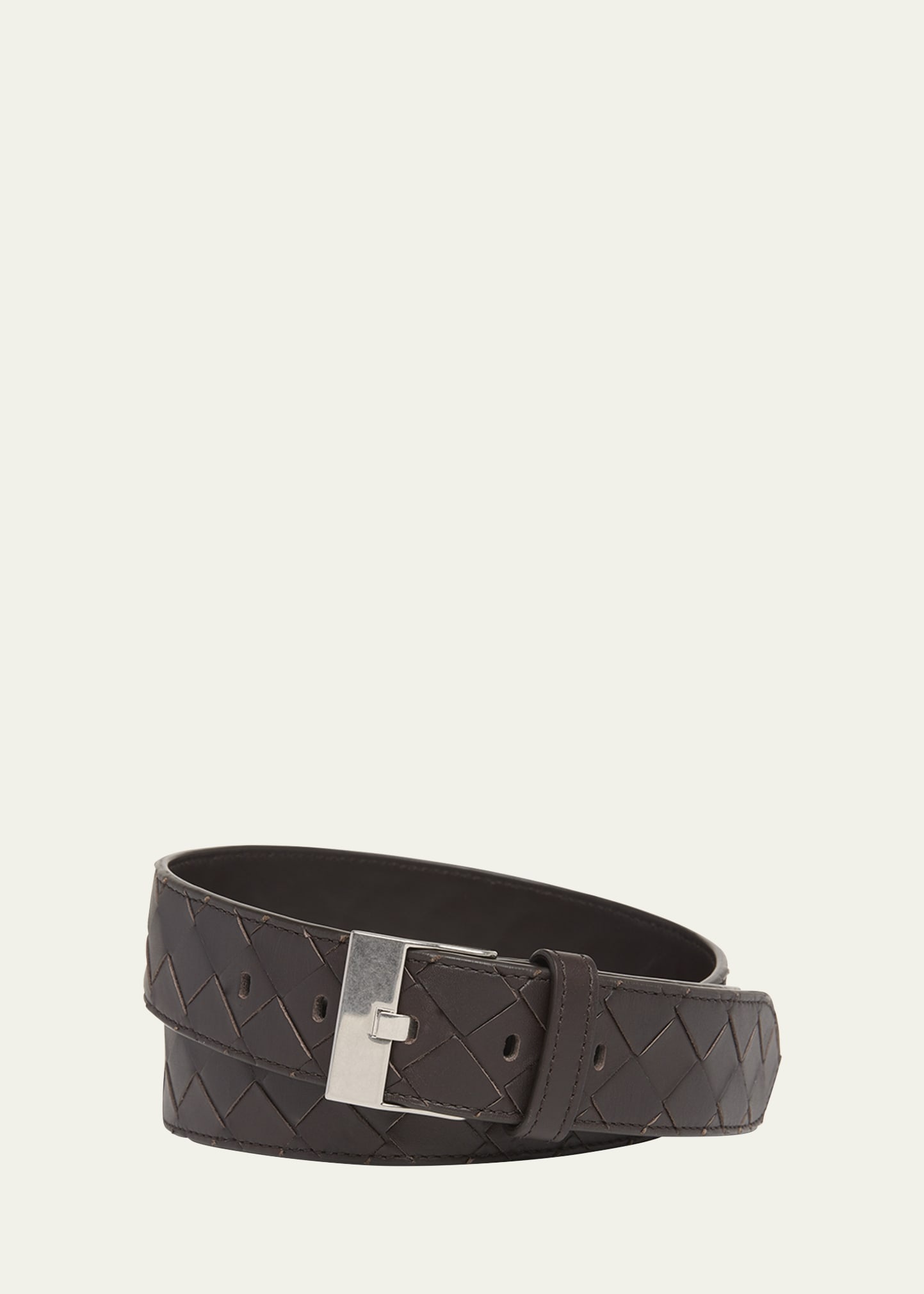 Men's Watch-Buckle Intrecciato Leather Belt - 1