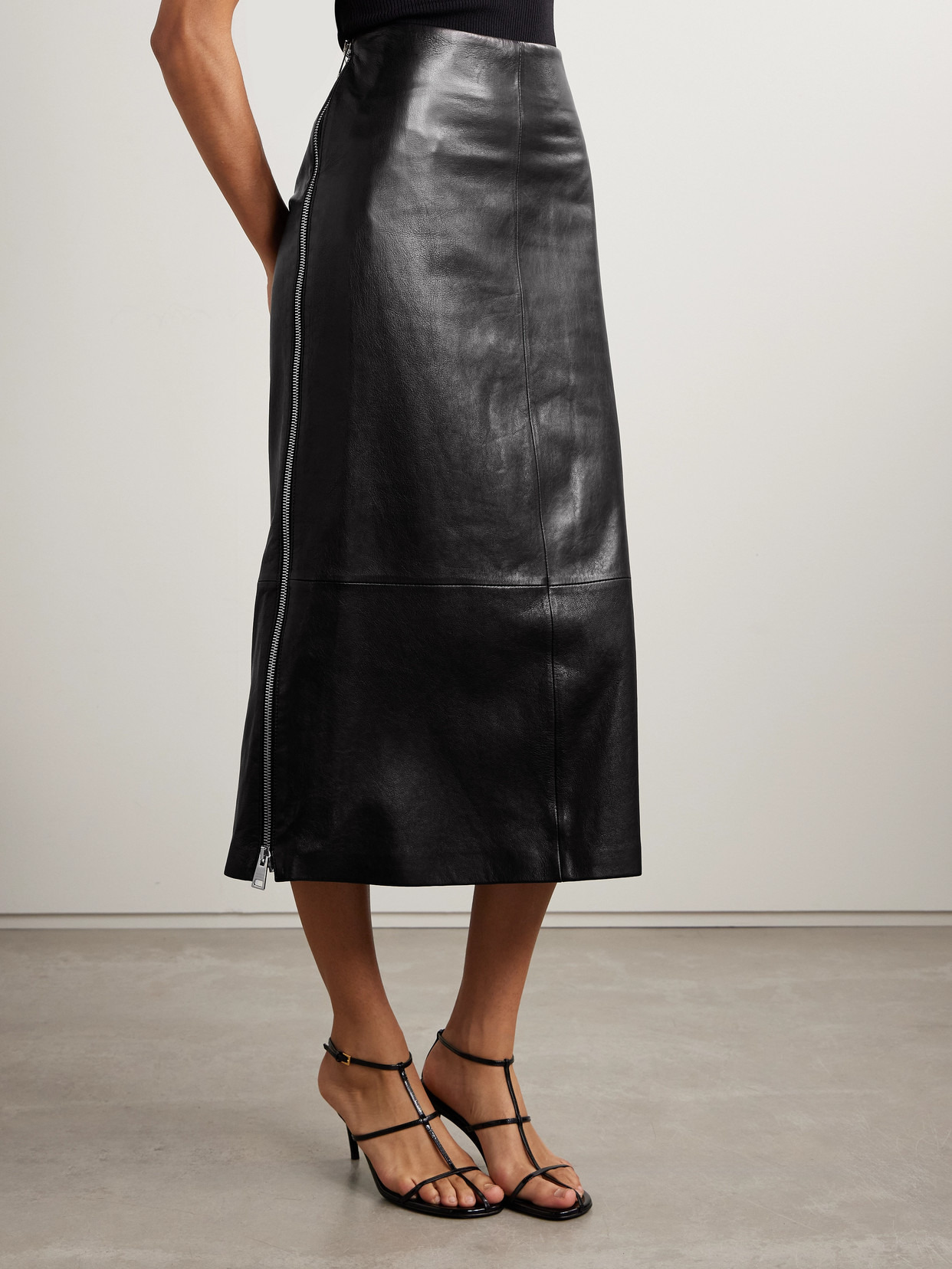 The Avery Paneled Leather Midi Skirt - 4