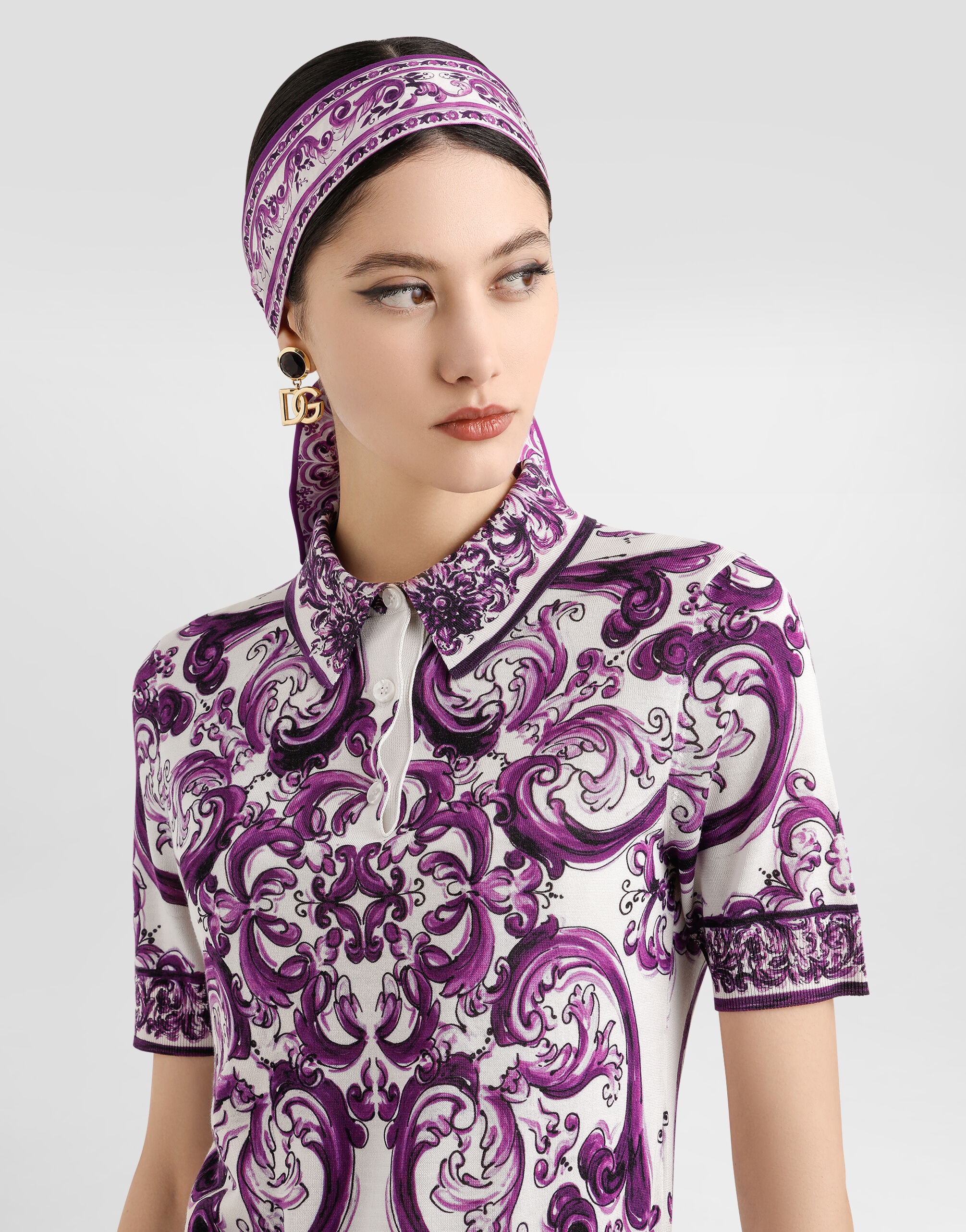 Majolica-print silk polo - 4