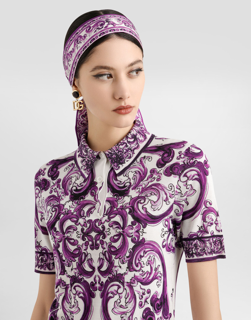 Majolica-print silk polo 4