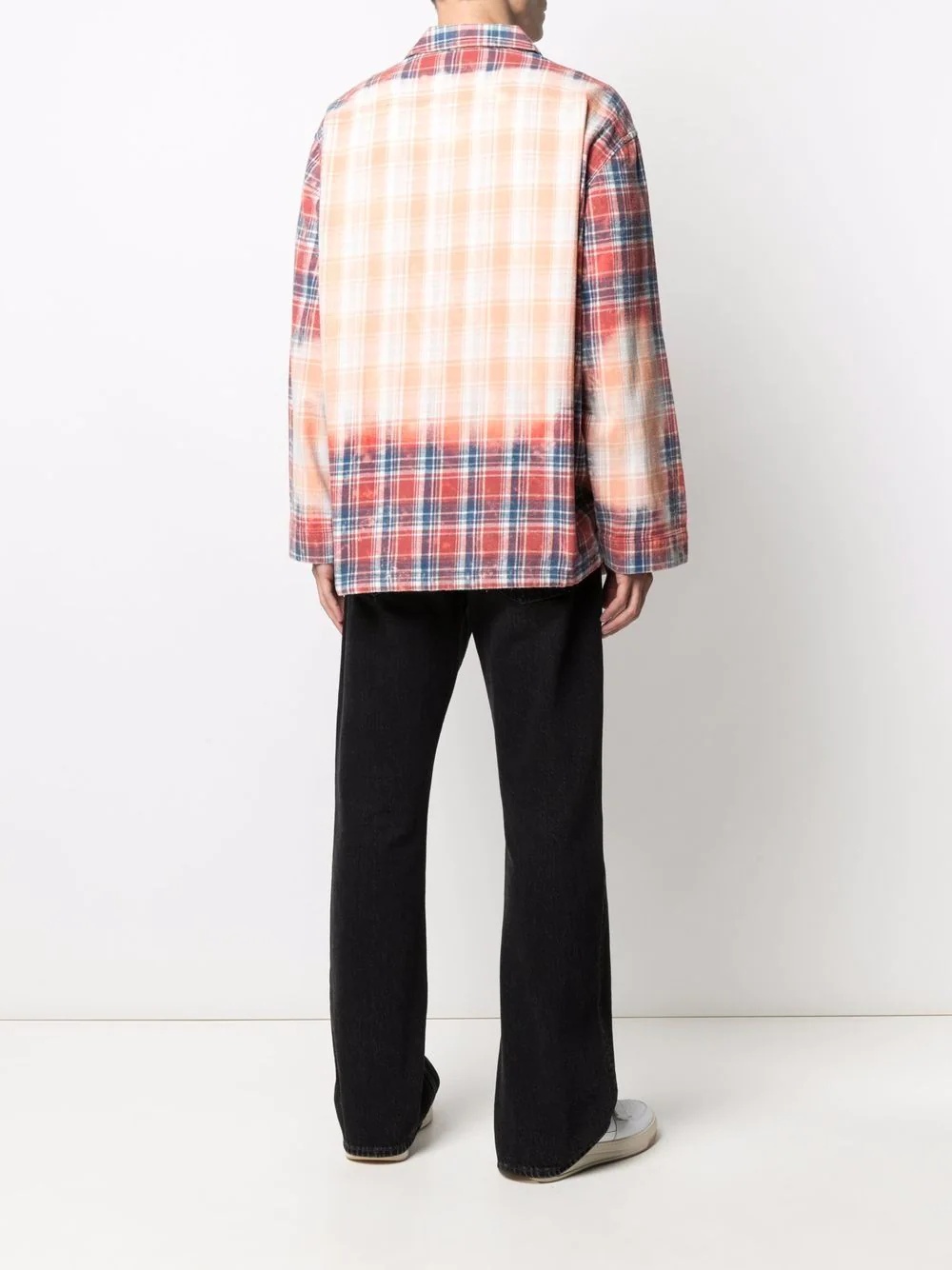 bleached-effect checked shirt - 5