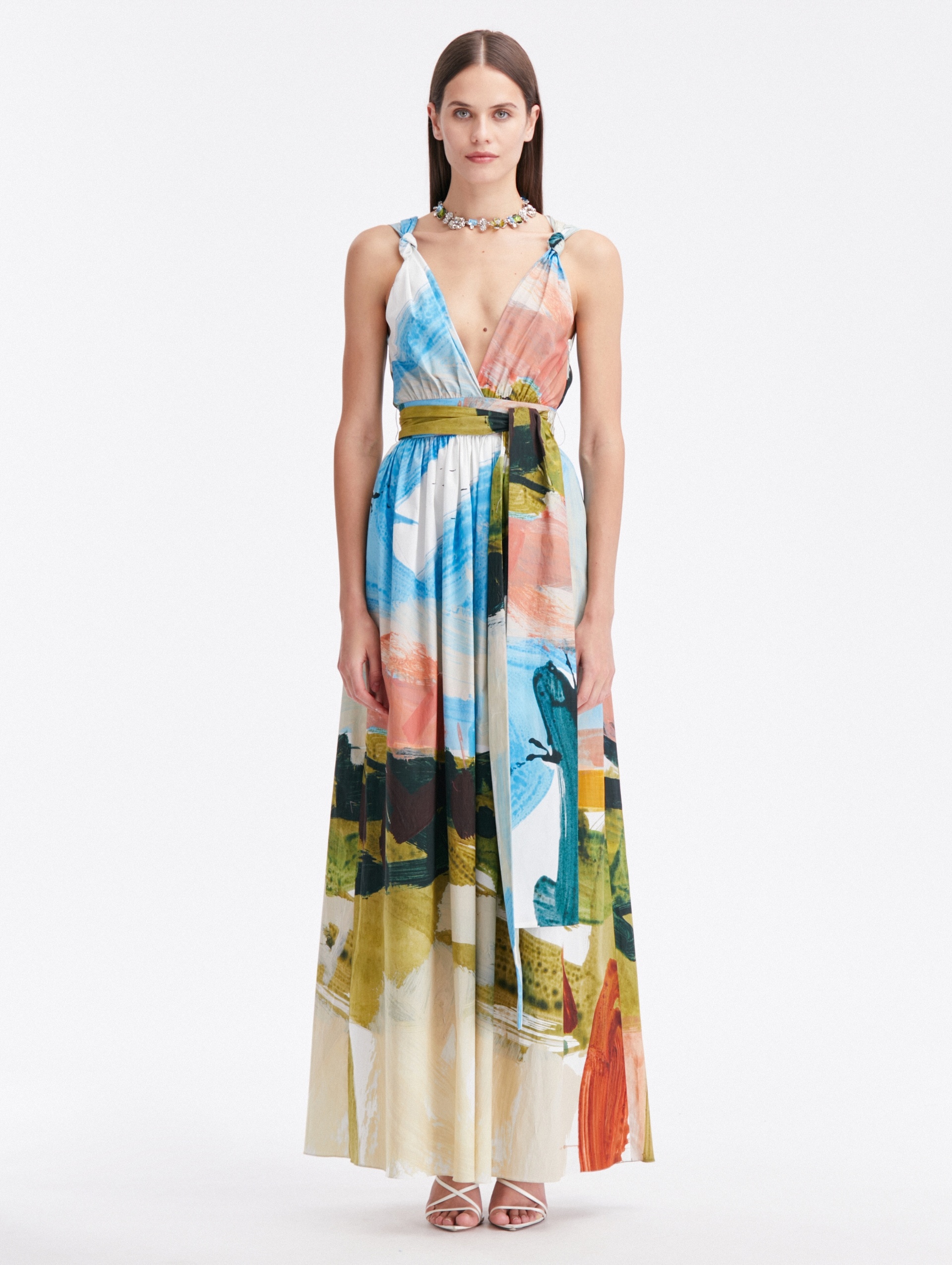 ABSTRACT LANDSCAPE COTTON POPLIN MAXI DRESS - 1