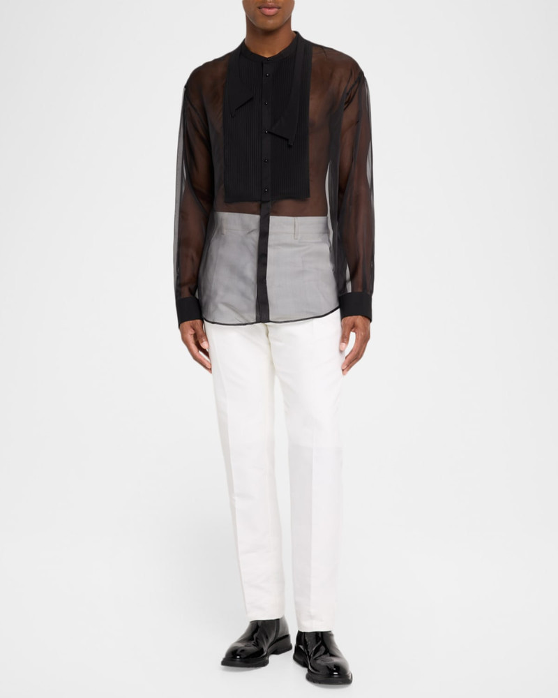 DSQUARED2 남성 보우 티 드롭 - 슈어 Sheer 실크 셔츠 outlook