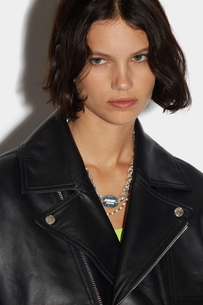 LEATHER CROPPED BIKER JACKET - 4