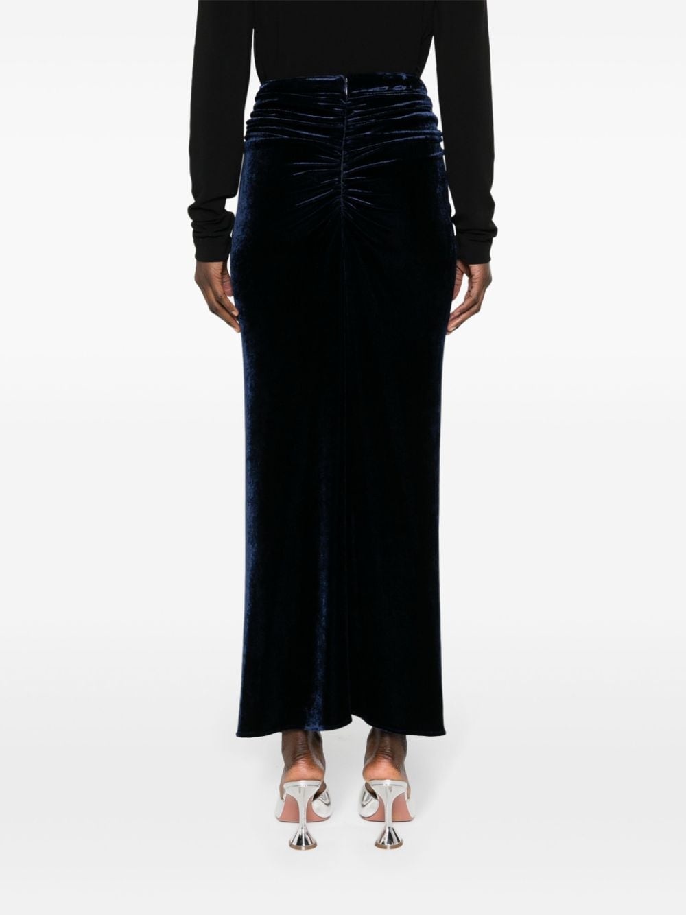 crystal-brooch velvet midi skirt - 4