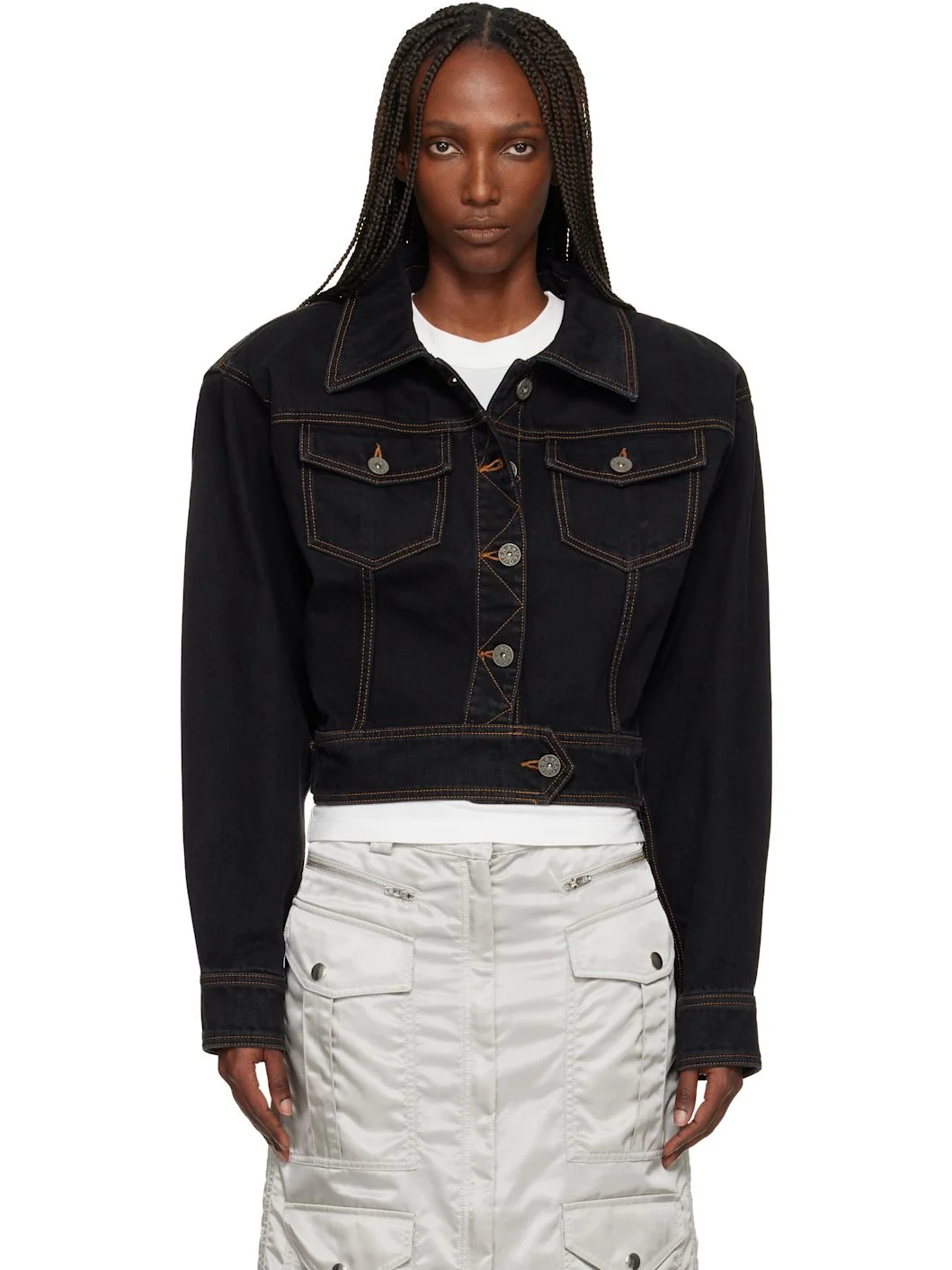 Black Cropped Denim Jacket - 1