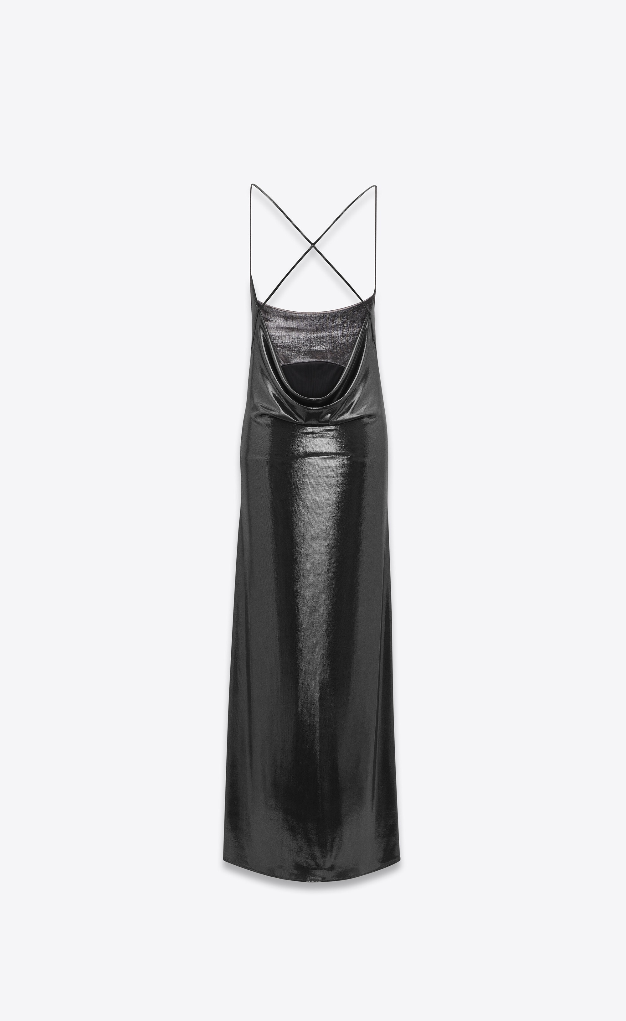 long cowl-back dress in laminated jersey - 2