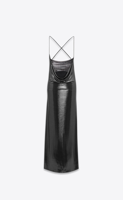 SAINT LAURENT long cowl-back dress in laminated jersey outlook