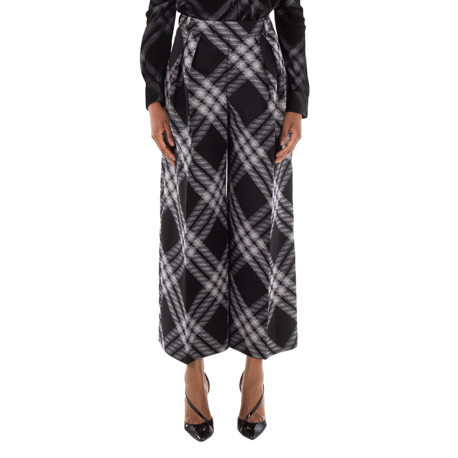 Burberry Wide-Leg Tartan Wool Boyfriend Trousers - 3