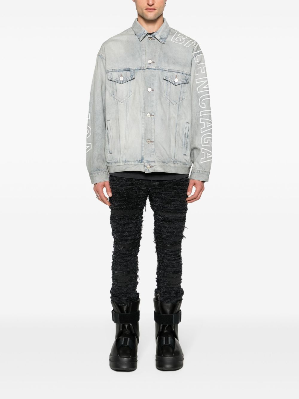 logo-embroidered denim jacket - 3
