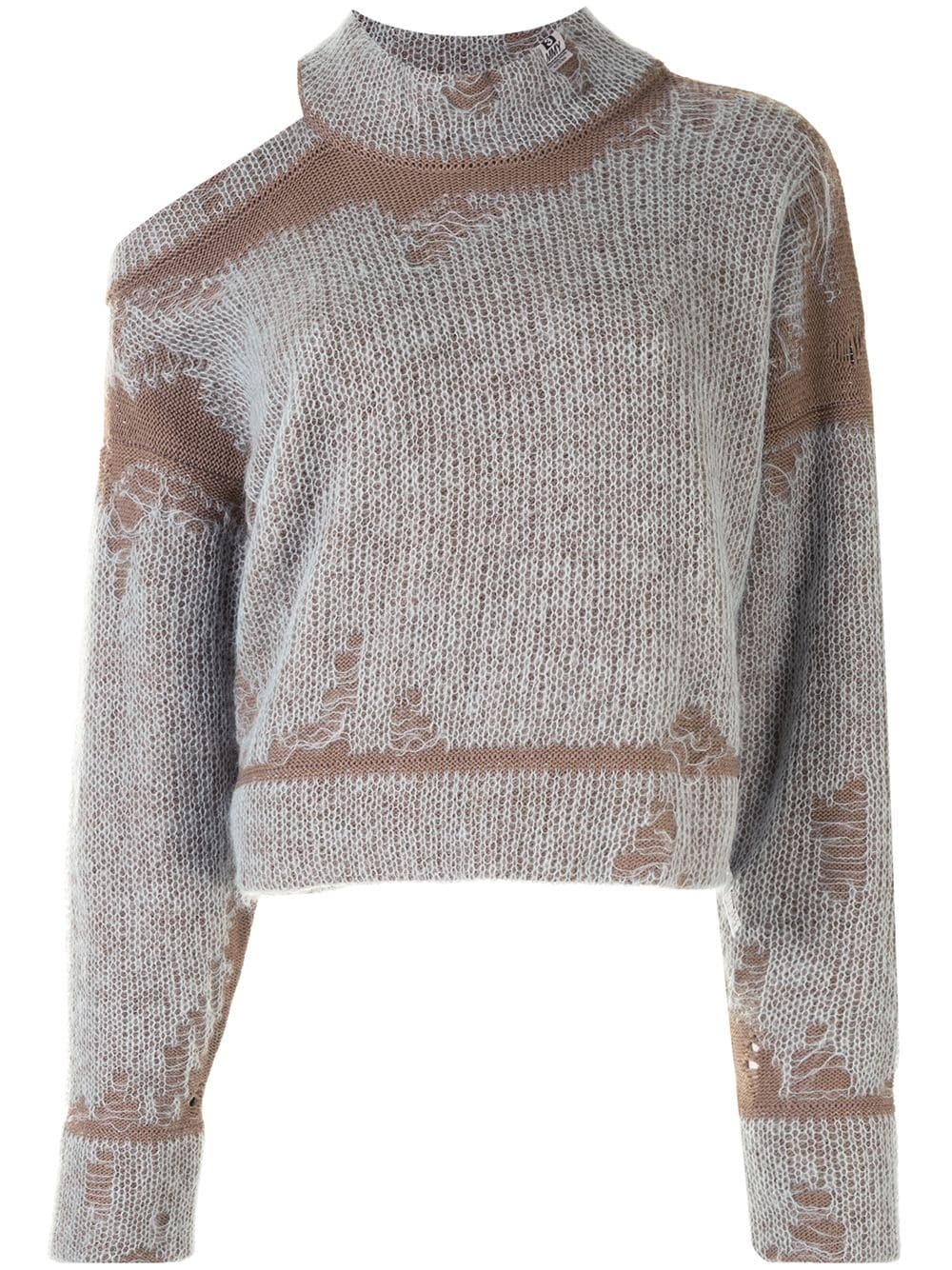 distressed effect off-shoulder jumper - 1