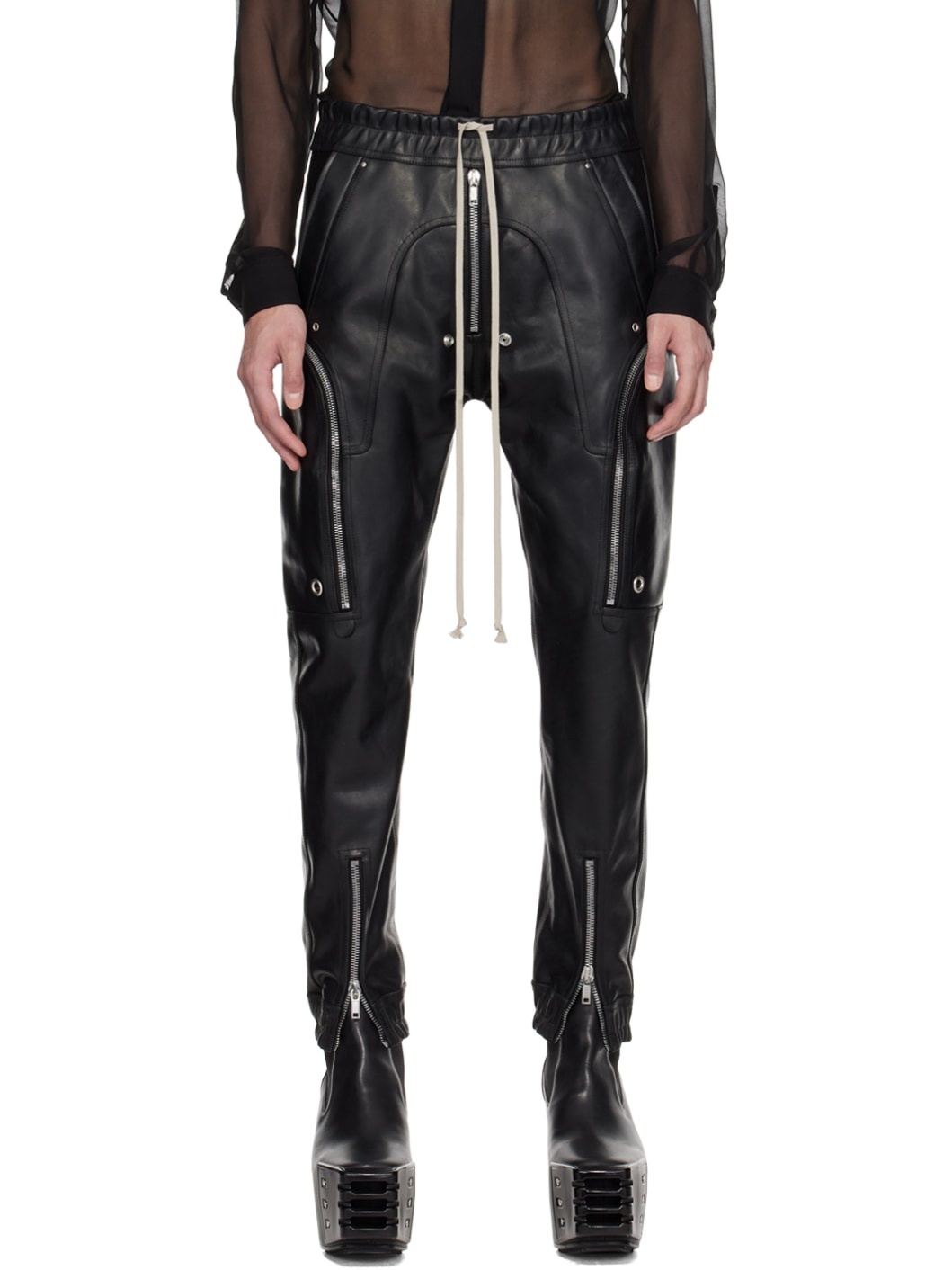 Black Bauhaus Leather Cargo Pants - 1