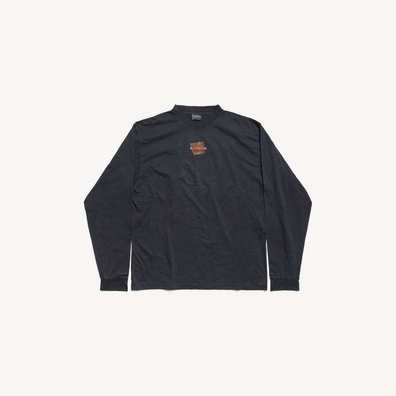 Taped Balenciaga Back Long Sleeve T-shirt Medium Fit in Faded Black/white/red 1