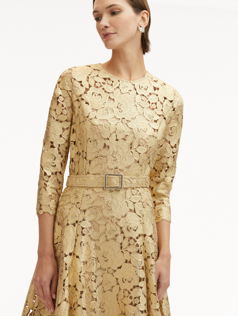 GOLD FOIL ROSE GUIPURE DRESS 5