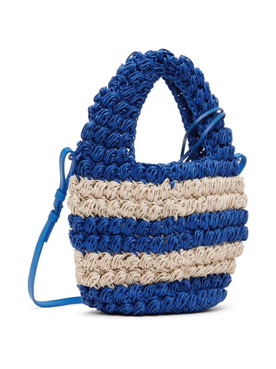Blue & Off-White Popcorn Basket Crossbody Bag - 3