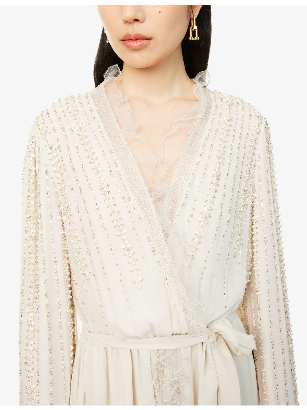 Embroidered Long-Sleeve Silk Gown - 5