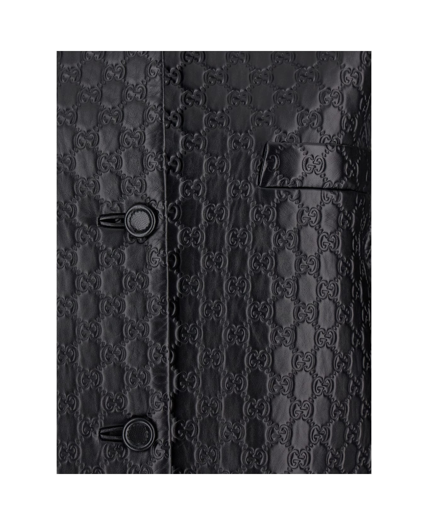 Black Jacket With Embossed All-over Gg Logo In Leather Woman - 3