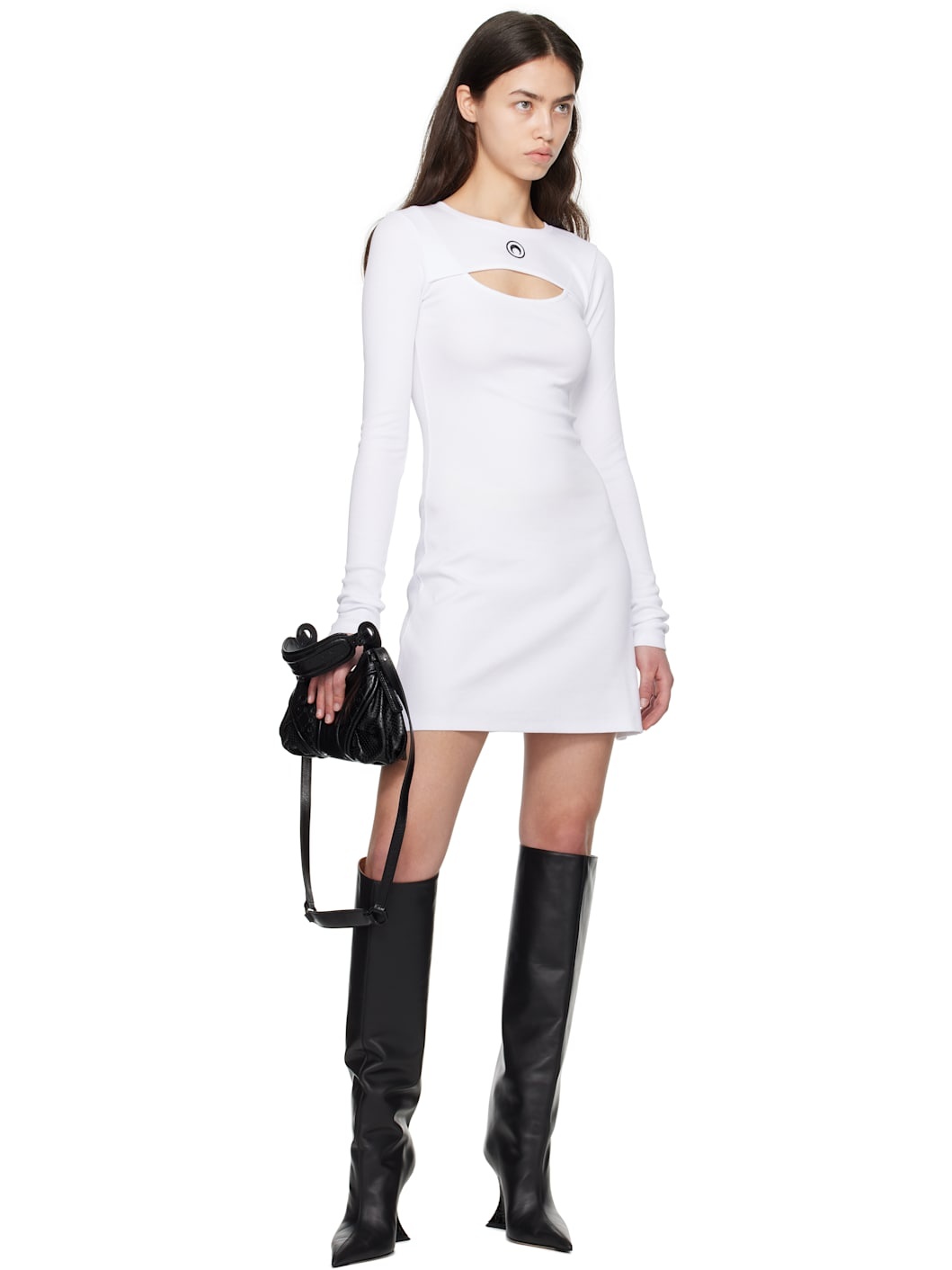 White Moon Logo Ribbed Jersey Minidress - 4