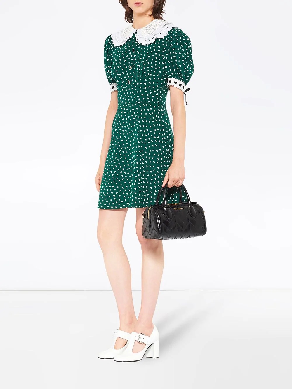 heart print embroidered collar dress - 2