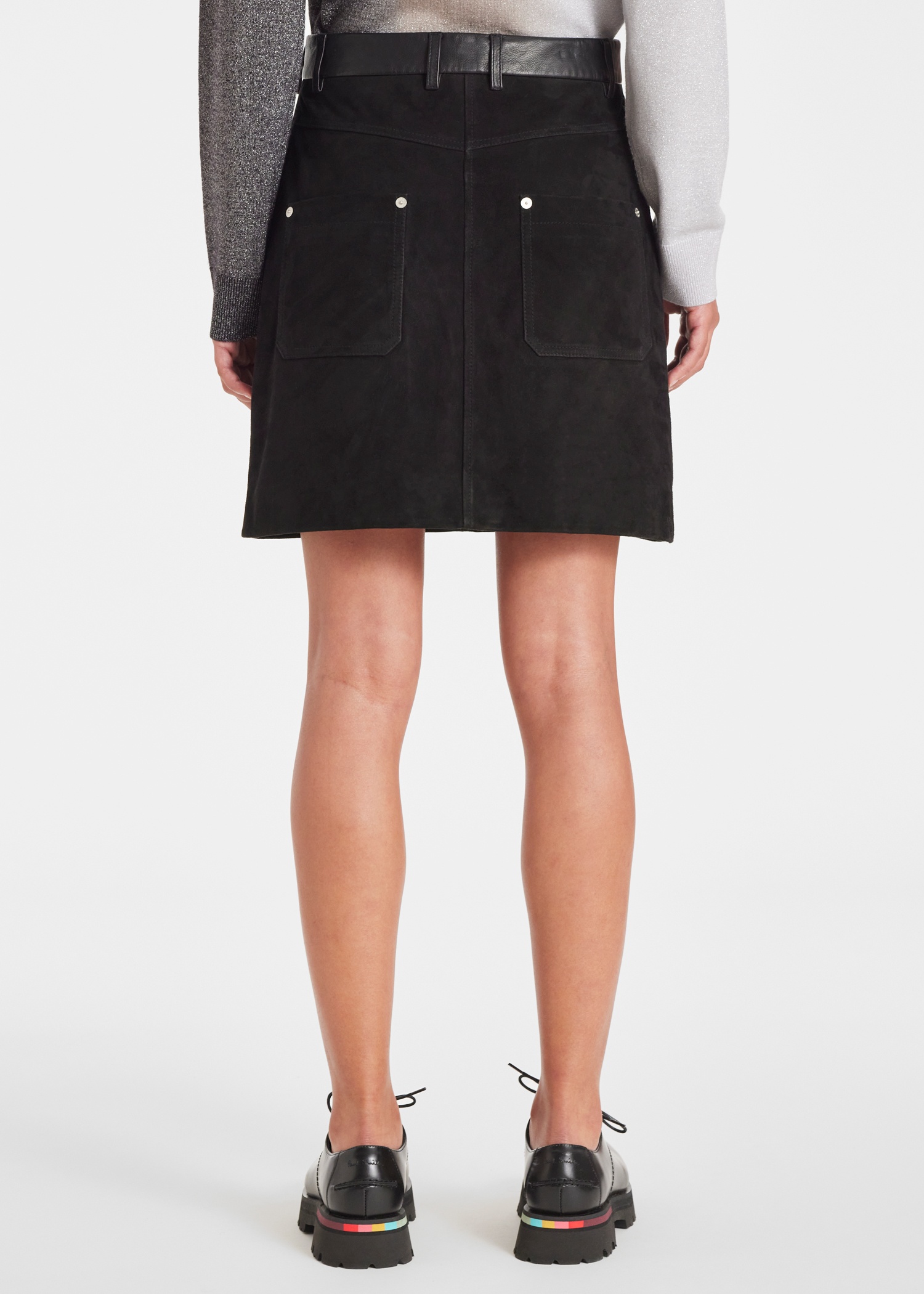 Women's Black Suede Contrasting Short Skirt - 6