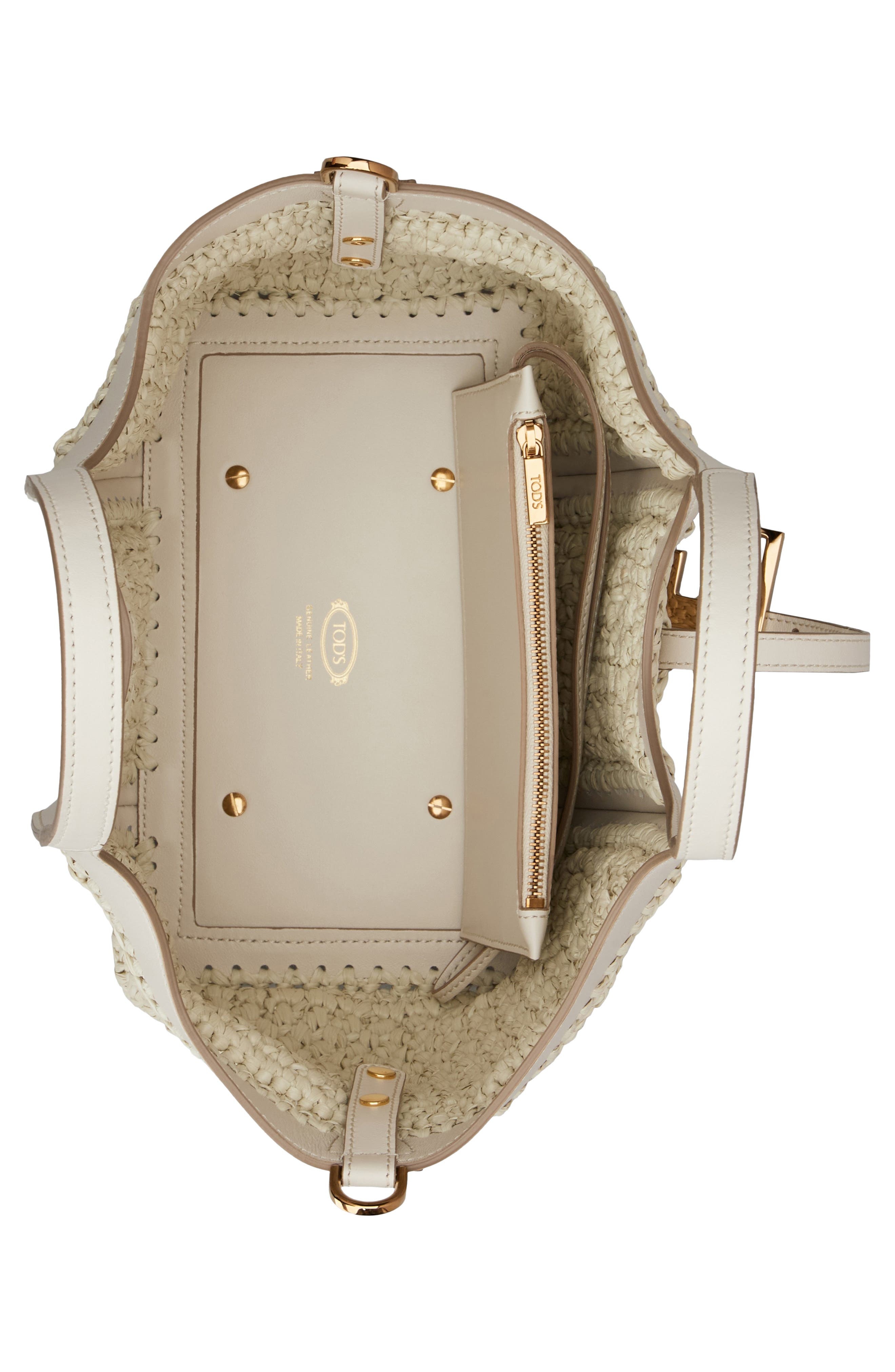 Tod's Mini T Timeless Crochet Raffia & Leather Shopping Bag in Mastice/Bianco Calce at Nordstrom - 3