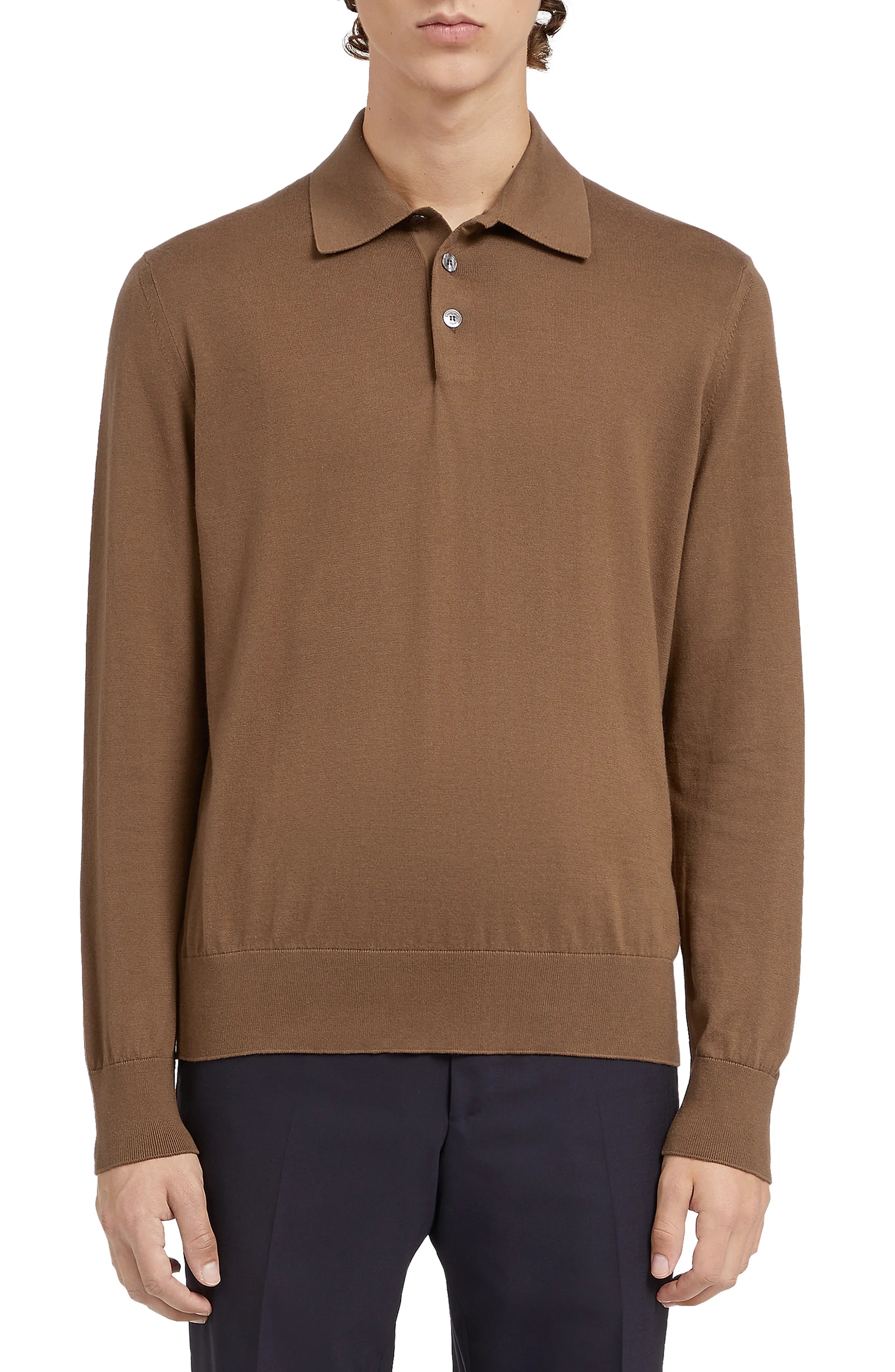 Long Sleeve Cotton & Cashmere Polo - 1