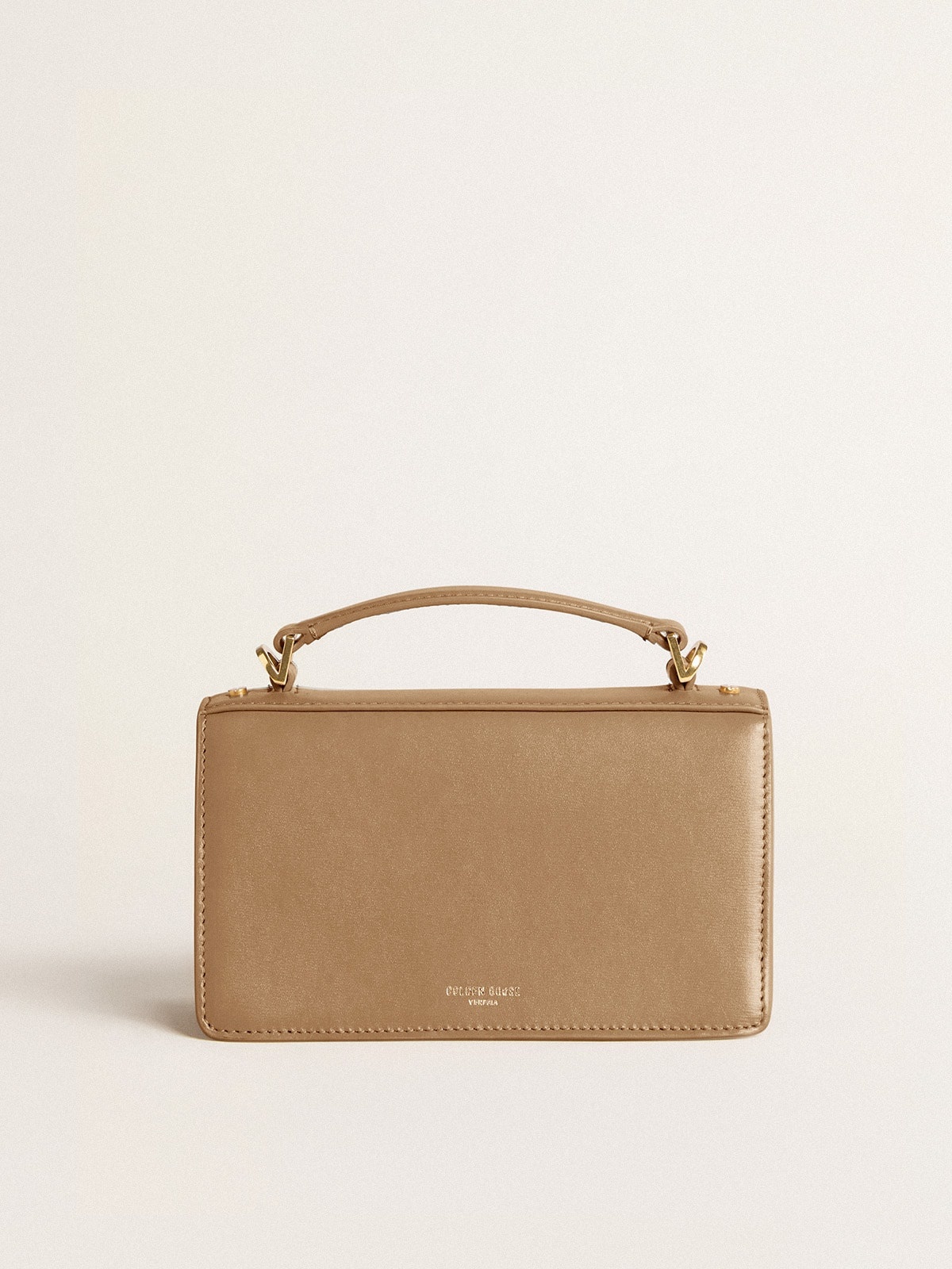 Small Venezia Bag in beige boarded leather with gold details - 4
